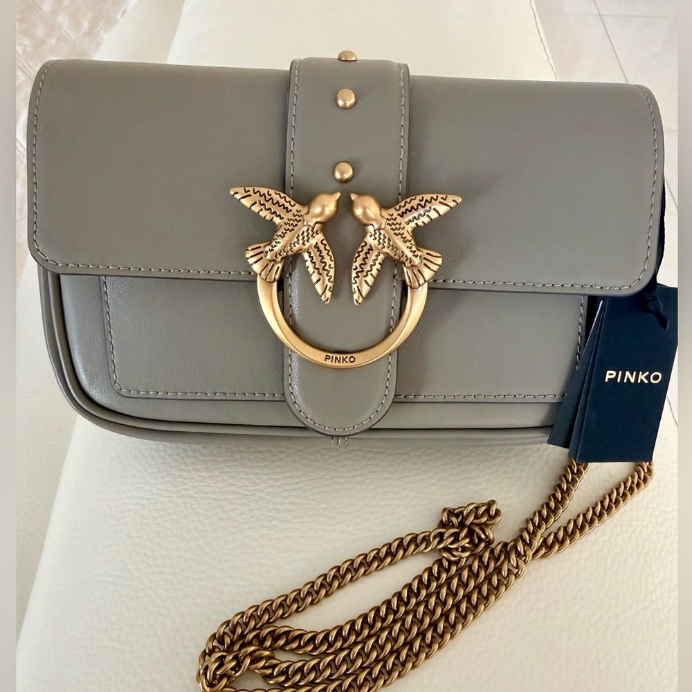 NEW Pinko Love One Pocket Leather Bag/Crossbody w Gold Love Birds Hardware